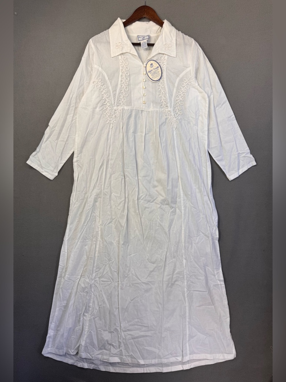 Vintage April Cornell White Cotton Embroidered Cottagecore Victorian Nightgown,L